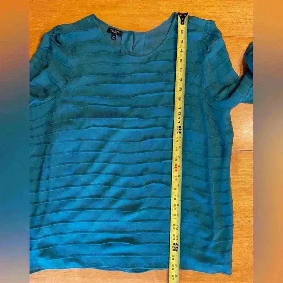 Talbots Long Sleeve Ruffled Teal Blouse Sheer with Camisole Size 18 - Picture 2 of 6